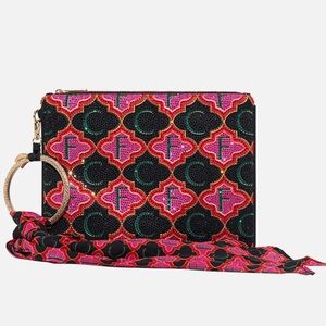 CAMILLA *Wild and Running CF logo crystal embellished gold ring scarf clutch